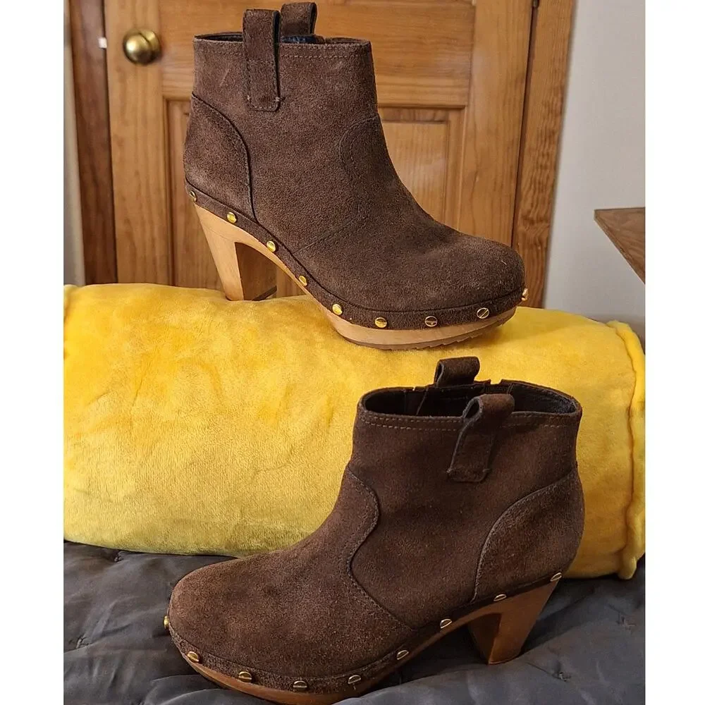 Tory Burch Brown Suede Clog Ankle Boots